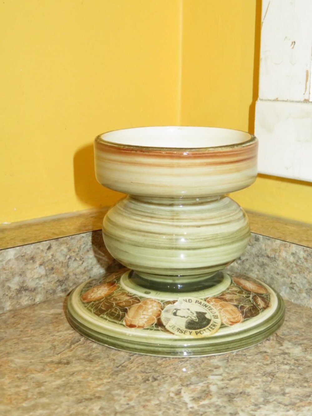 Jersey Pottery Candleholder Handpainted Vintage (K840)